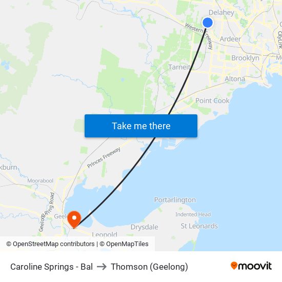 Caroline Springs - Bal to Thomson (Geelong) map