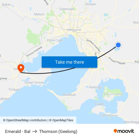 Emerald - Bal to Thomson (Geelong) map