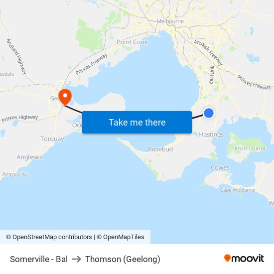 Somerville - Bal to Thomson (Geelong) map