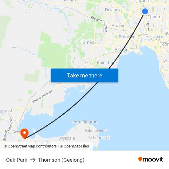 Oak Park to Thomson (Geelong) map