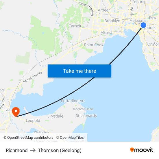 Richmond to Thomson (Geelong) map