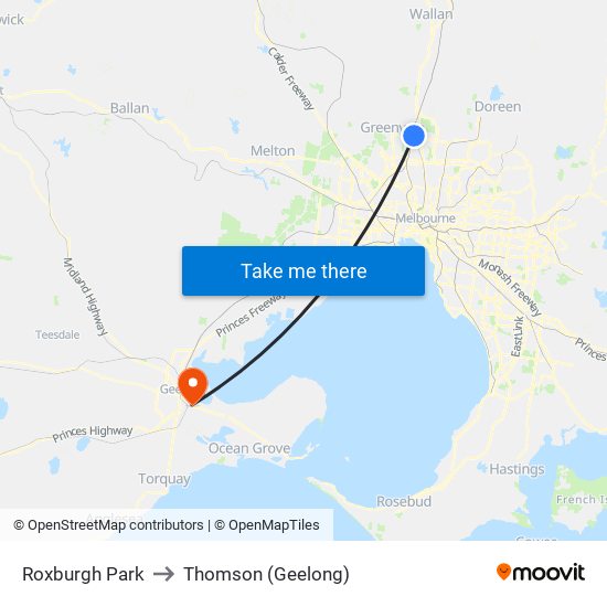 Roxburgh Park to Thomson (Geelong) map