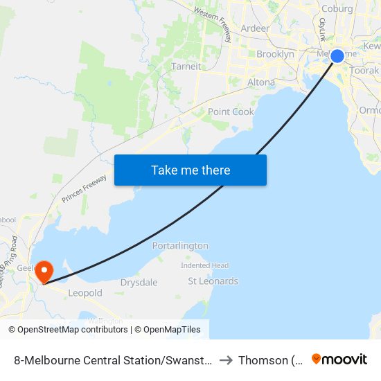 8-Melbourne Central Station/Swanston St (Melbourne City) to Thomson (Geelong) map