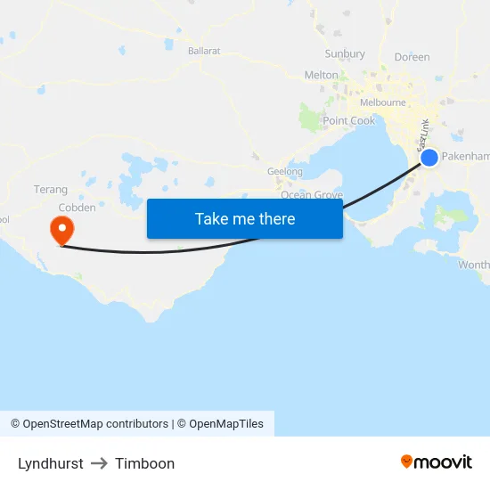Lyndhurst to Timboon map