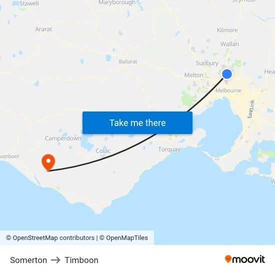 Somerton to Timboon map