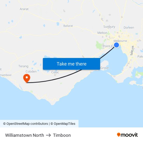 Williamstown North to Timboon map