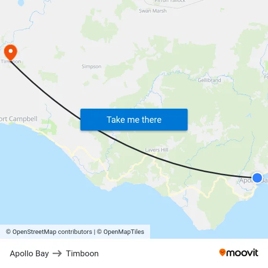 Apollo Bay to Timboon map