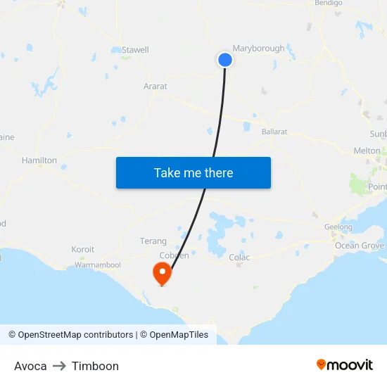 Avoca to Timboon map