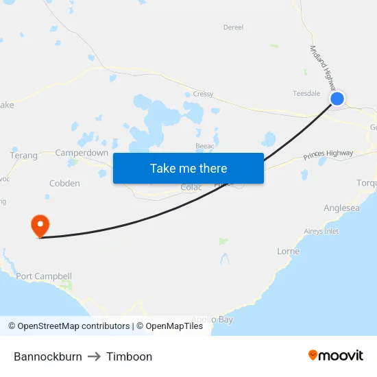 Bannockburn to Timboon map