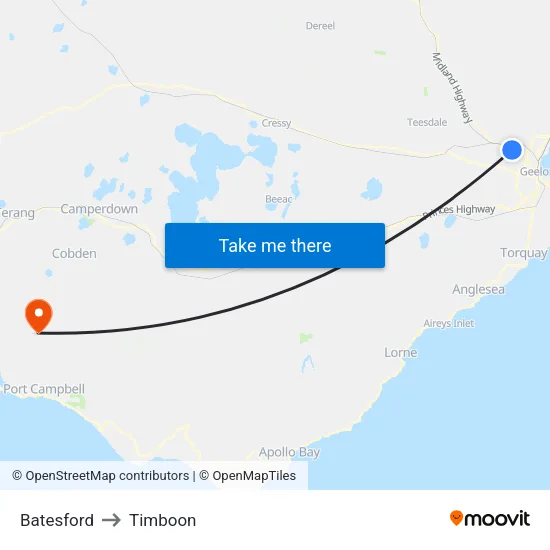 Batesford to Timboon map