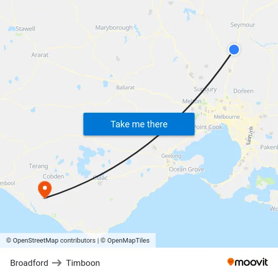 Broadford to Timboon map