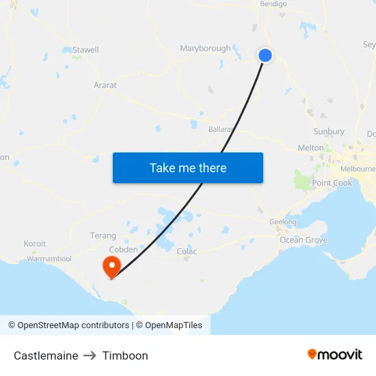 Castlemaine to Timboon map