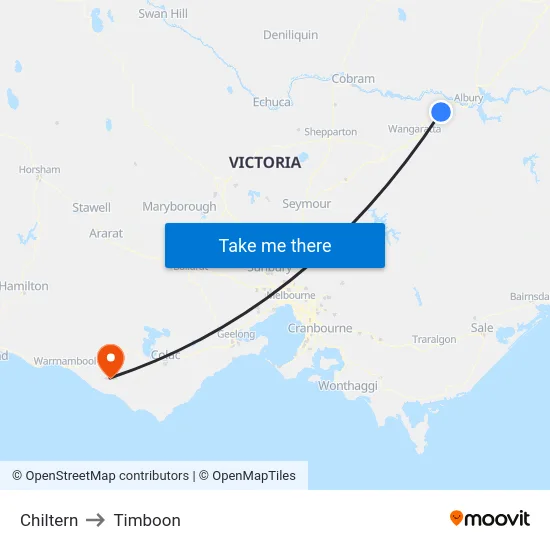 Chiltern to Timboon map
