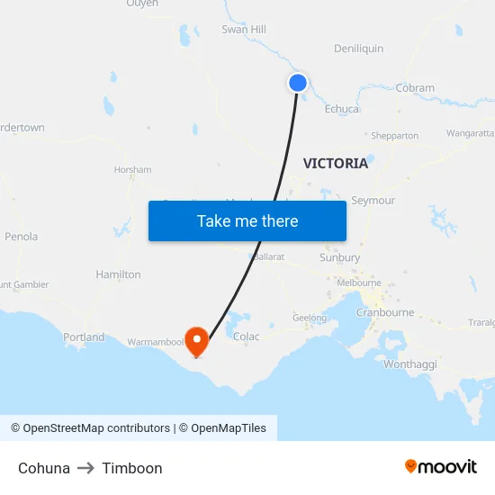 Cohuna to Timboon map