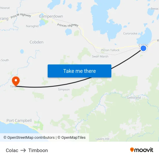 Colac to Timboon map