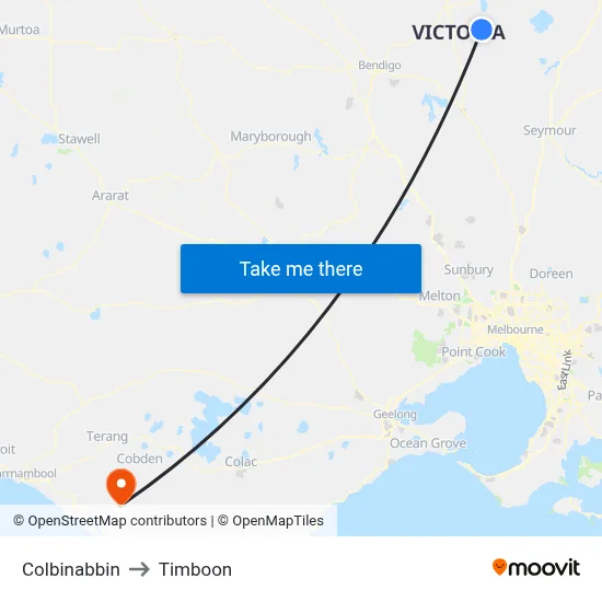 Colbinabbin to Timboon map
