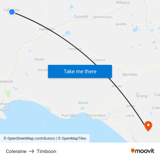 Coleraine to Timboon map