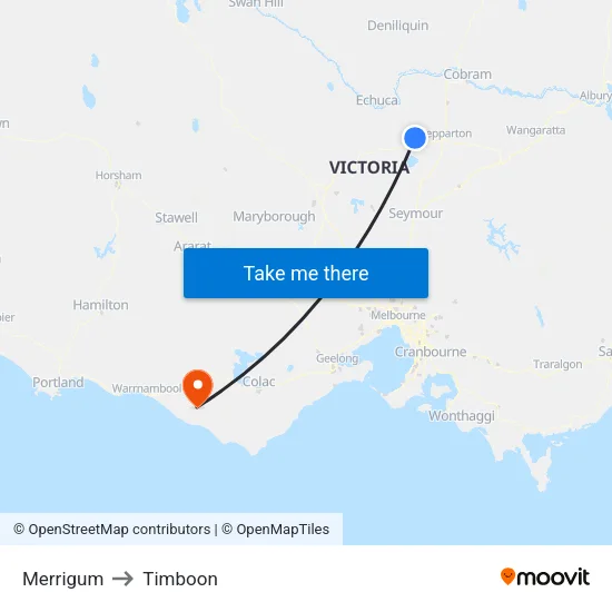 Merrigum to Timboon map