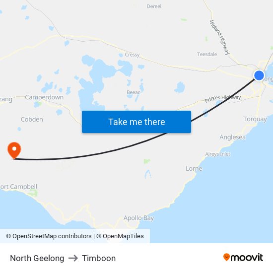 North Geelong to Timboon map