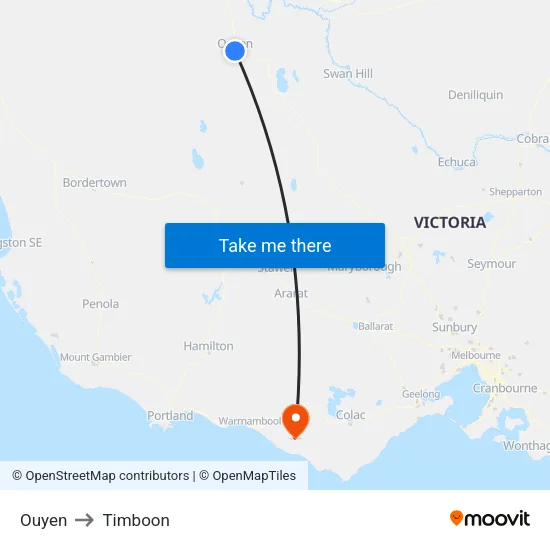 Ouyen to Timboon map