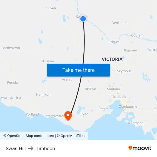 Swan Hill to Timboon map