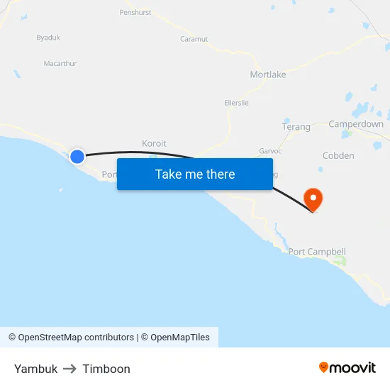 Yambuk to Timboon map