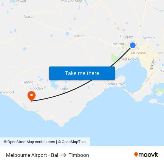 Melbourne Airport - Bal to Timboon map
