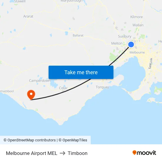 Melbourne Airport MEL to Timboon map