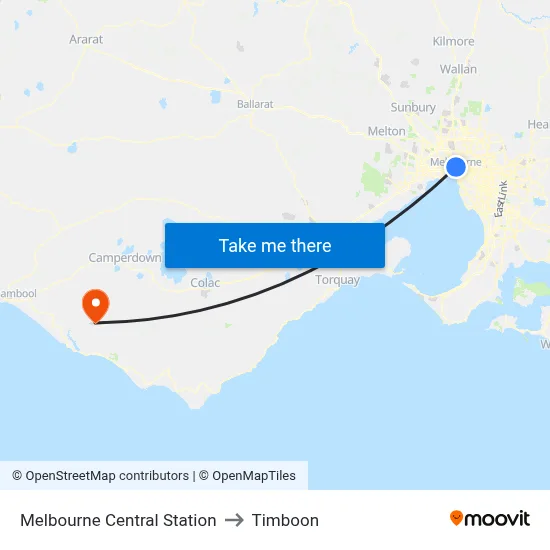 Melbourne Central Station to Timboon map