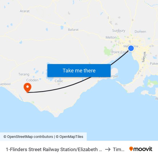 1-Flinders Street Railway Station/Elizabeth St (Melbourne City) to Timboon map