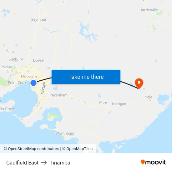 Caulfield East to Tinamba map