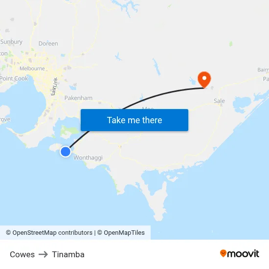Cowes to Tinamba map