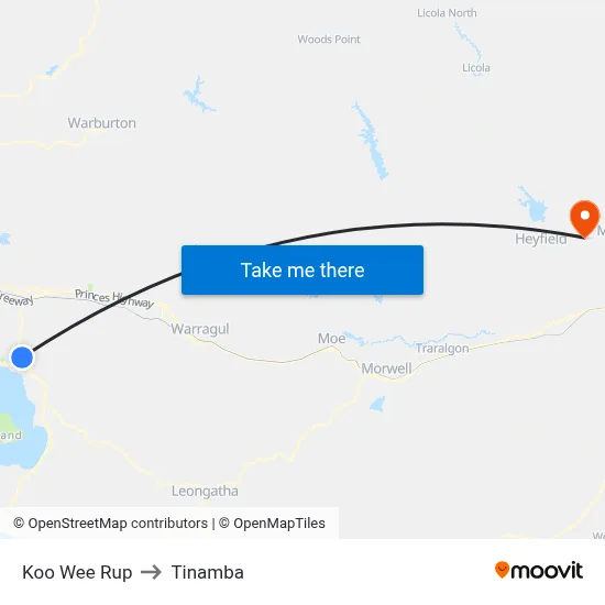 Koo Wee Rup to Tinamba map