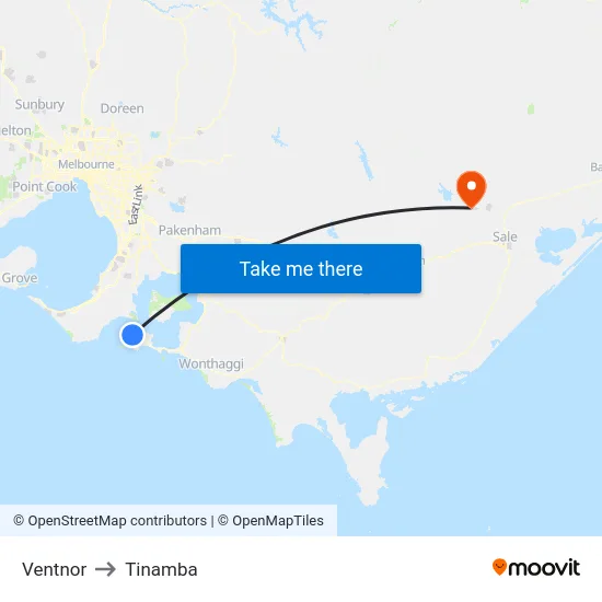 Ventnor to Tinamba map