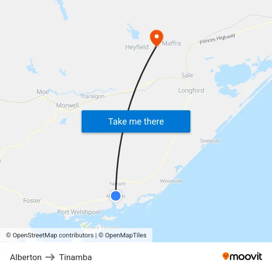 Alberton to Tinamba map