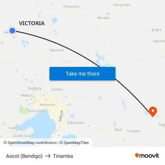 Ascot (Bendigo) to Tinamba map