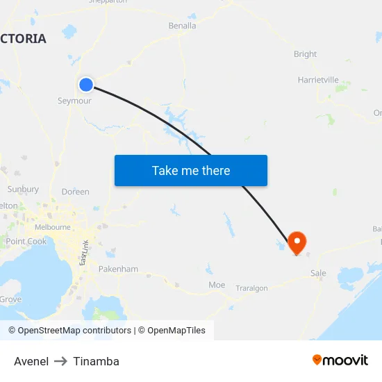 Avenel to Tinamba map