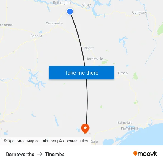 Barnawartha to Tinamba map