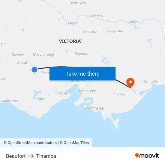 Beaufort to Tinamba map