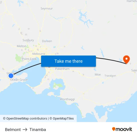 Belmont to Tinamba map