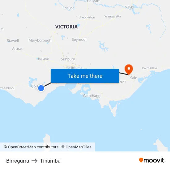 Birregurra to Tinamba map