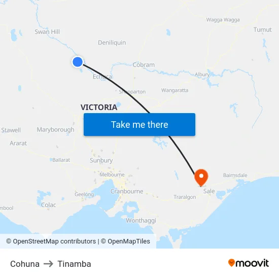Cohuna to Tinamba map