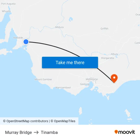 Murray Bridge to Tinamba map