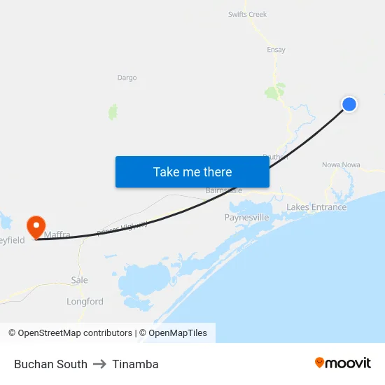 Buchan South to Tinamba map