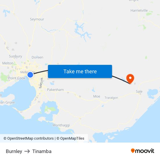 Burnley to Tinamba map