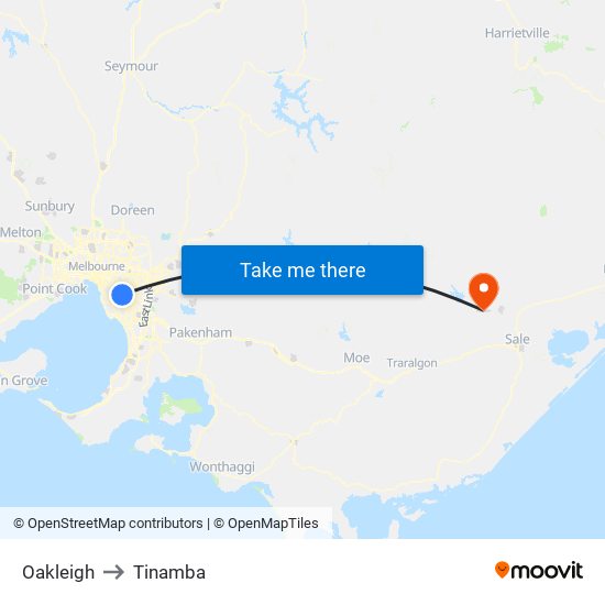 Oakleigh to Tinamba map