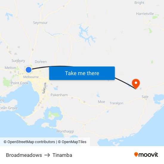 Broadmeadows to Tinamba map