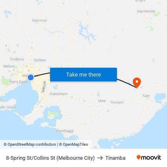 8-Spring St/Collins St (Melbourne City) to Tinamba map