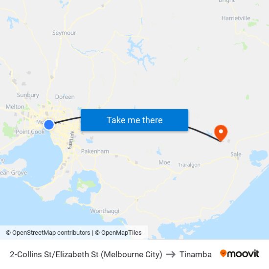 2-Collins St/Elizabeth St (Melbourne City) to Tinamba map