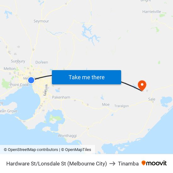 Hardware St/Lonsdale St (Melbourne City) to Tinamba map